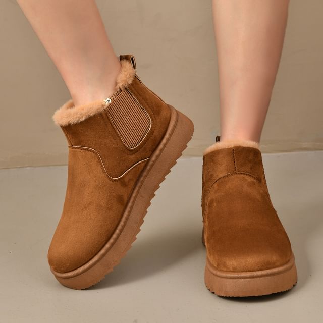 Platform Plain Faux Suede Ankle Snow Boots