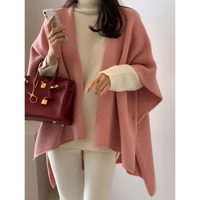 Flared-Sleeve Open Front Plain Cardigan