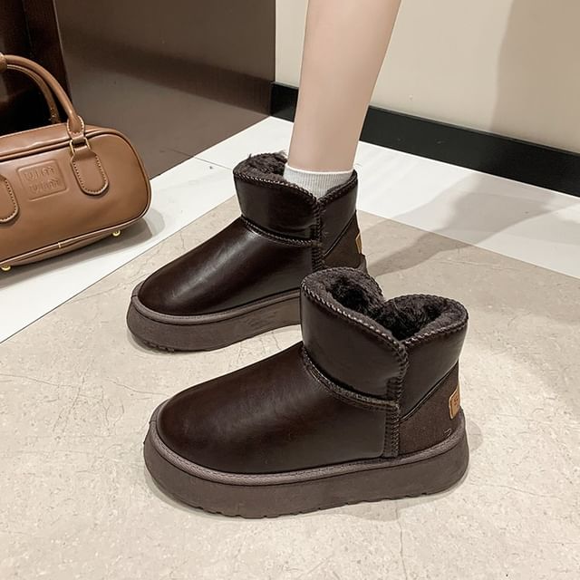 Platform Fleece-Lined Faux Leather Ankle Snow Boots