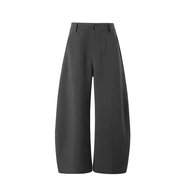 Long-Sleeve One-Shoulder Asymmetrical Blouse / High Waist Plain Wide Leg Pants