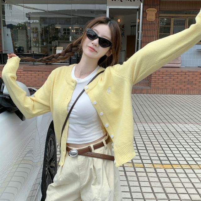 Button-Up Round Neck Cardigan