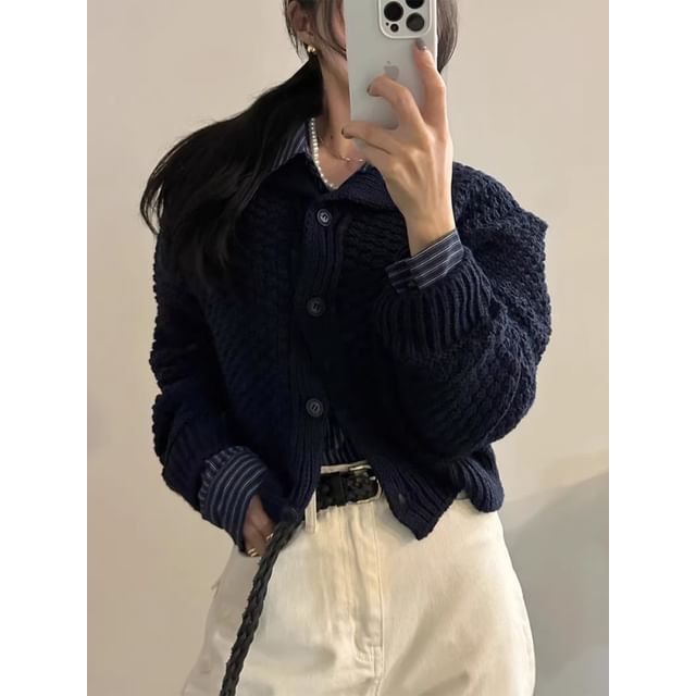 Chunky Knit Collared Button-Up Cardigan