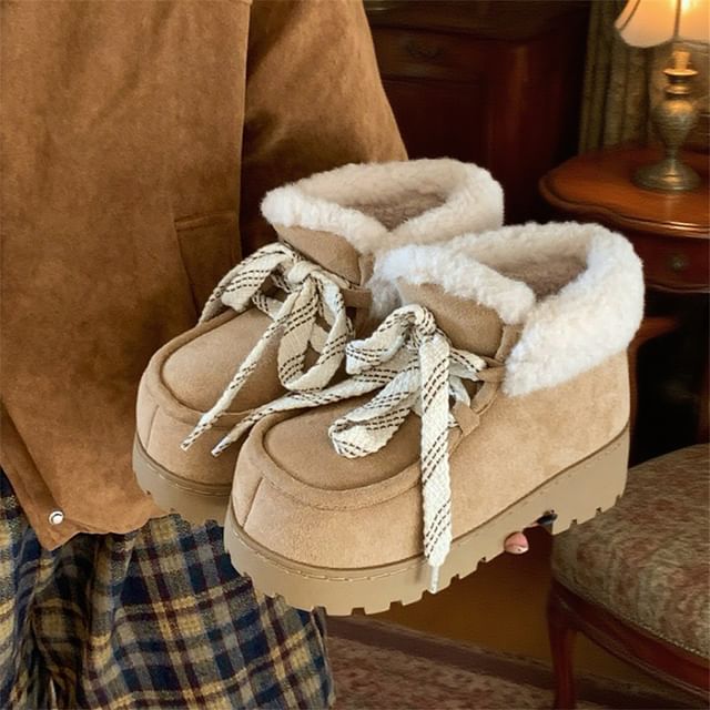 Platform Chunky Heel Lace-Up Ankle Snow Boots