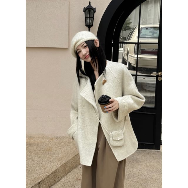 Round Neck Plain Single-Button Wool Jacket