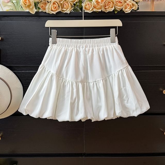 Elastic Waist Mini Bubble Skirt in Plain