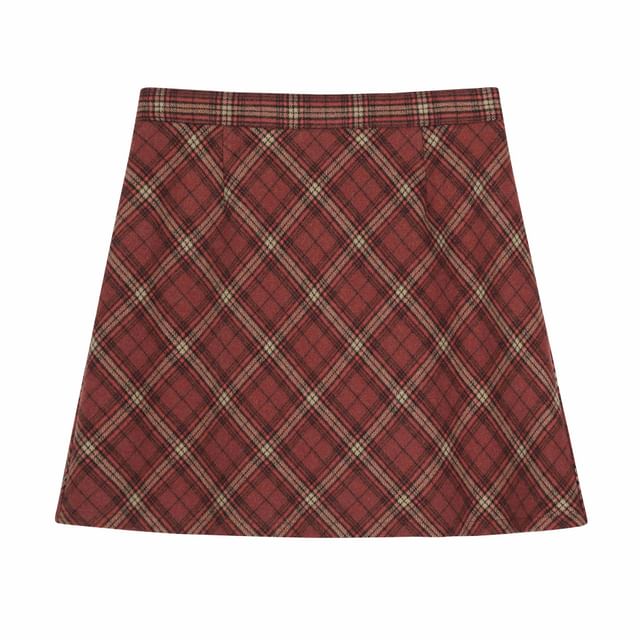 High Rise Plaid A-Line Skirt Various Designs