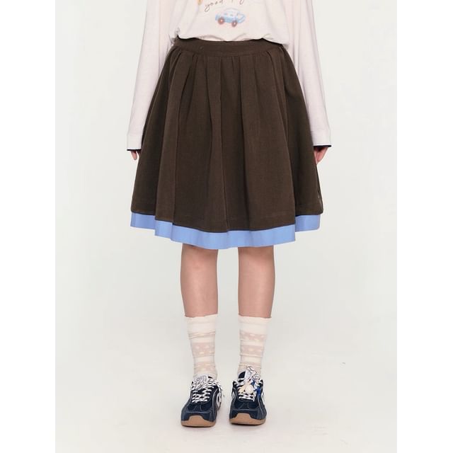 Collar Trim Zip Jacket and High Rise Pleated Skirt