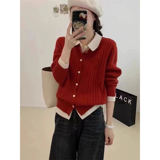 Collared Two Tone Cardigan