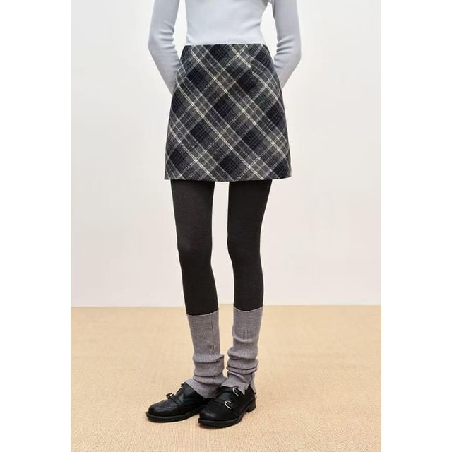 Plaid Mini A-Line Skirt with High Waist