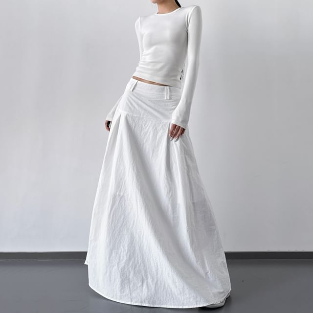Mid Rise Plain Maxi A-Line Skirt