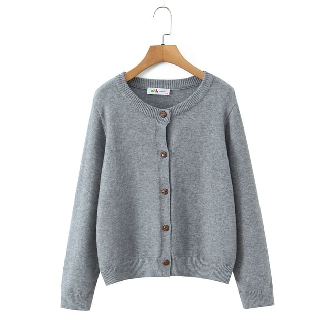 Plus Size Round Neck Plain Button Up Cardigan