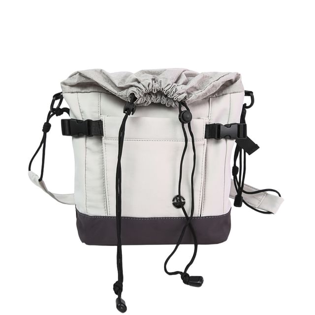 Plaid Panel Buckled Drawstring Crossbody Bag