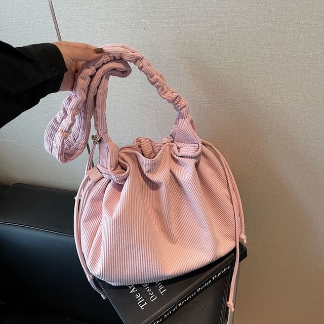 Corduroy Drawstring Shirred Shoulder Bag