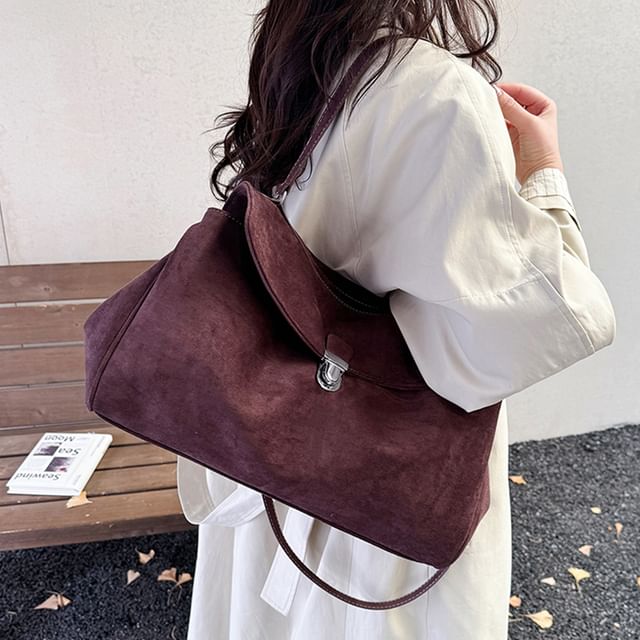 Buckle Flap Faux Suede Crossbody Shoulder Bag