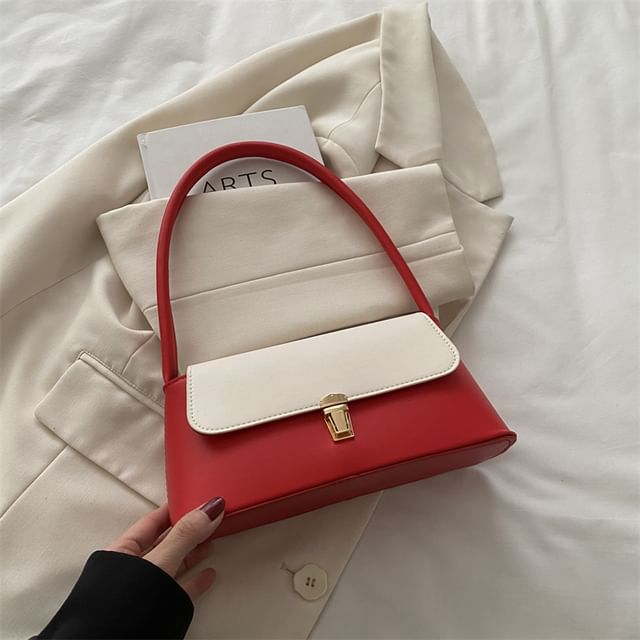 Two Tone Faux Leather Flap Shoulder Bag