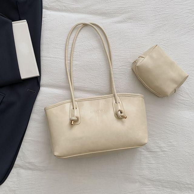 Set: Faux Leather Shoulder Bag + Pouch