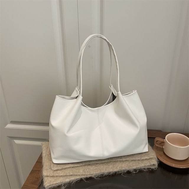 Faux Leather Plain Shoulder Bag