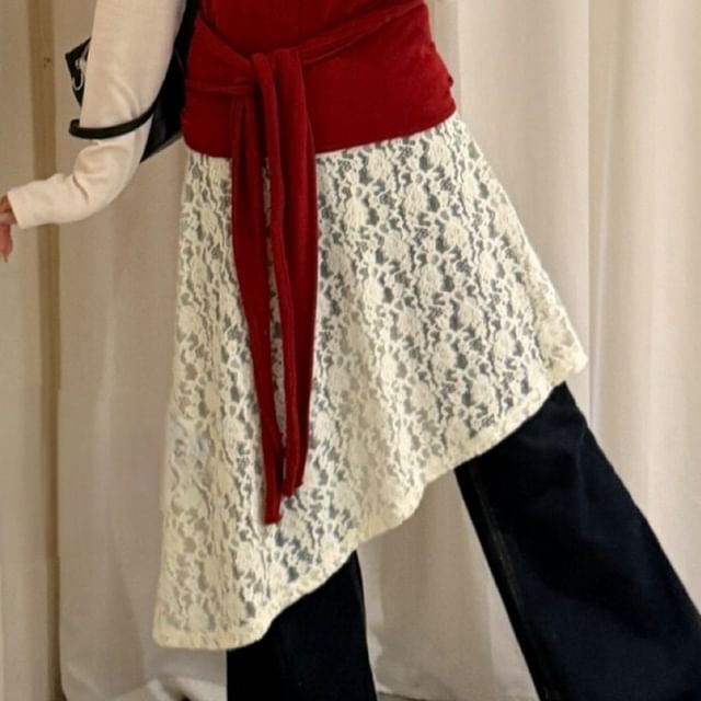 Multi-Piece Set: Tee, Camisole, & Floral Lace Skirt