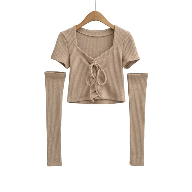 Set: V-Neck Crop Top & Arm Sleeves
