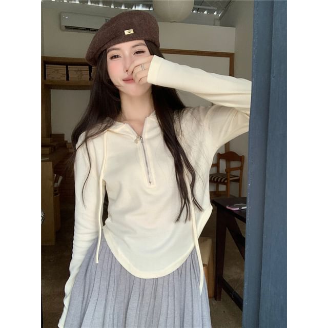 Half-Zip Cropped Hoodie in Minimalist Solid
