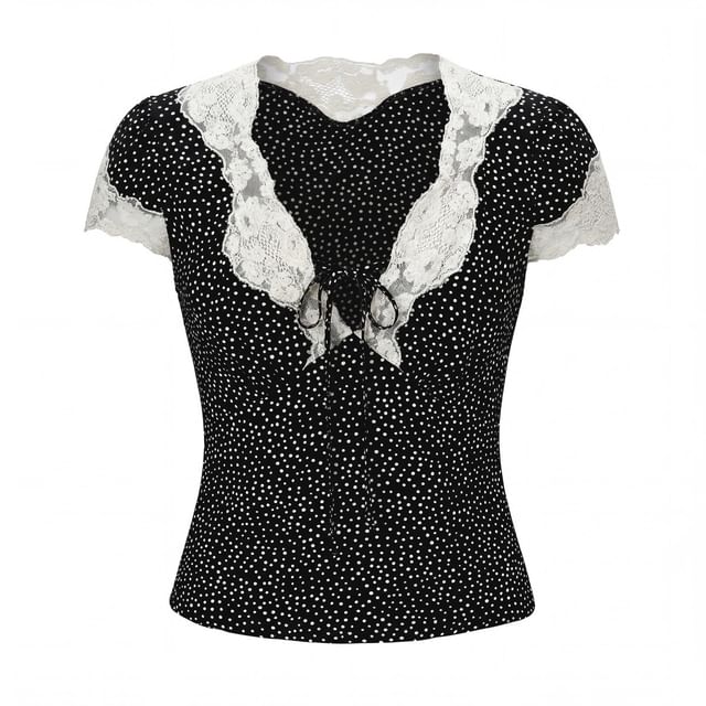 Two-Piece Set: Polka Dot Top & High-Waist Mini Skirt
