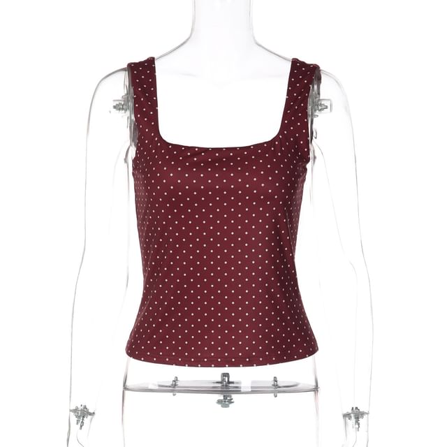 Dotted Square-Neck Slim-Fit Crop Tank