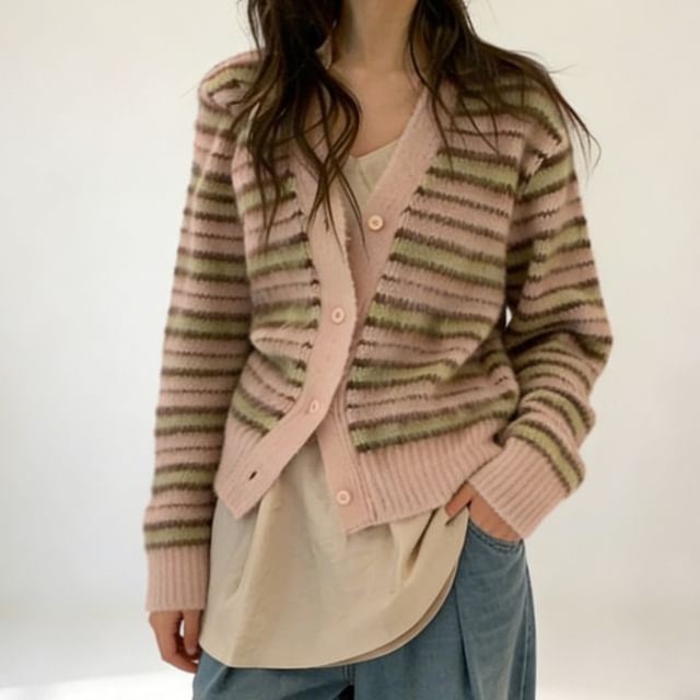 V-Neck Striped Cardigan