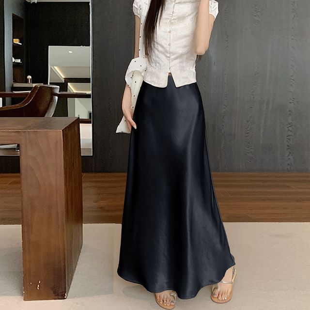 Satin Maxi A-Line Skirt
