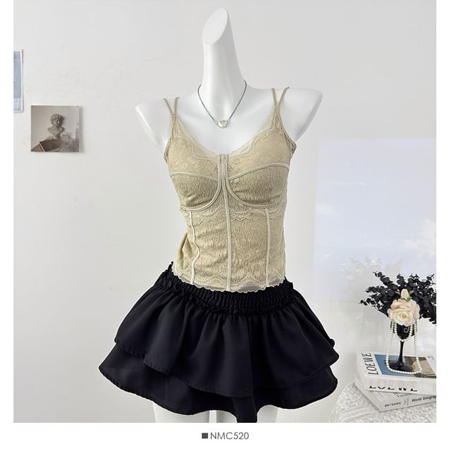 V-Neck Lace Padded Slim-Fit Camisole Top