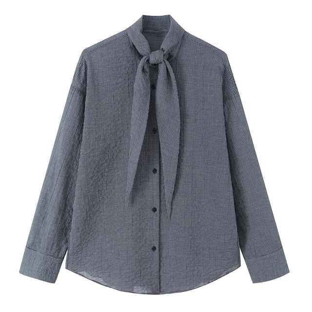 Tie Front Plaid Shirt Long Sleeve
