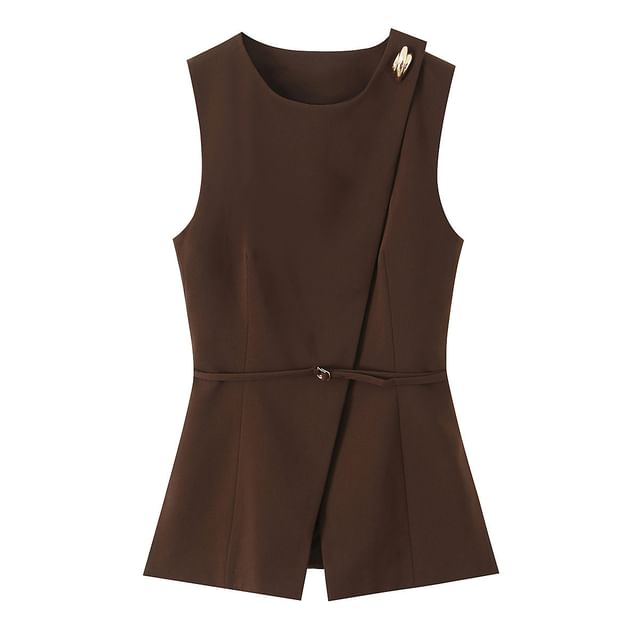 Asymmetric Sleeveless Blouse with Wide-Leg Trousers