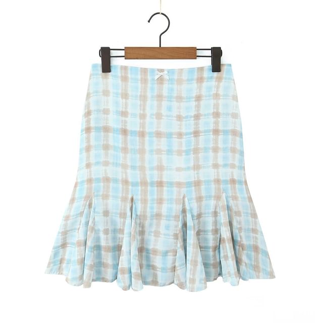 Plaid Crop Camisole and Mermaid Skirt Set - Altfashion Shop
