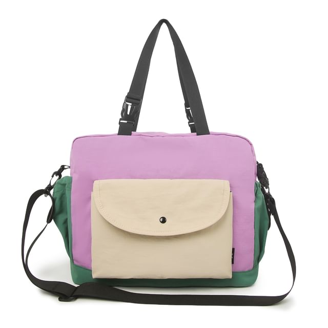 Color Panel Canvas Shoulder Bag