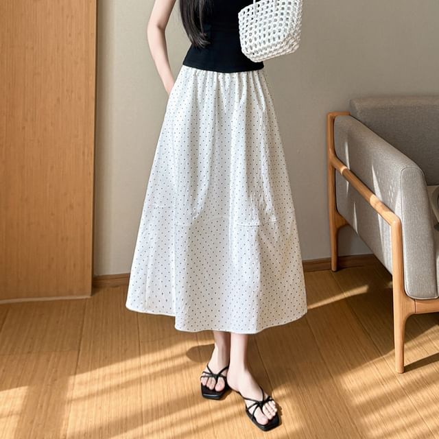 Elastic Waist Dotted Maxi A-Line Skirt - Altfashion Shop