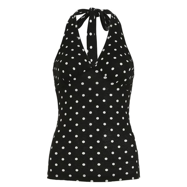 Polka Dot Halter Top and Mid Rise Plain Pencil Skirt Set
