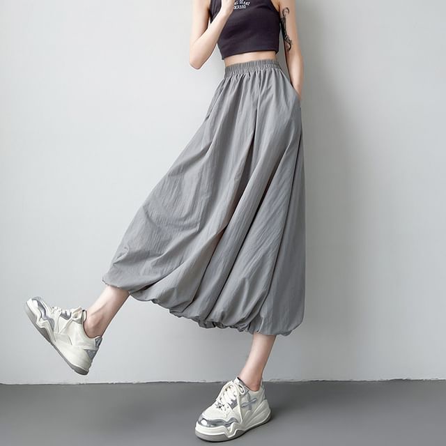 Elastic Waist Midi A-Line Skirt - Altfashion Shop