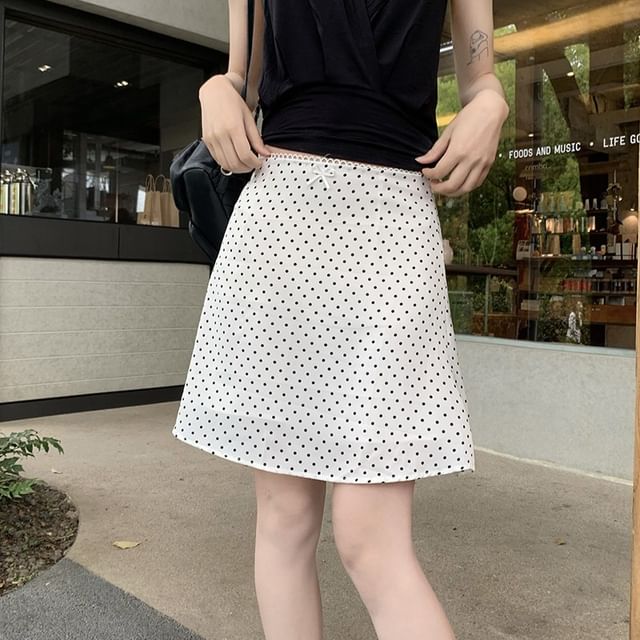 Mid Rise Dotted Mini A-Line Skirt