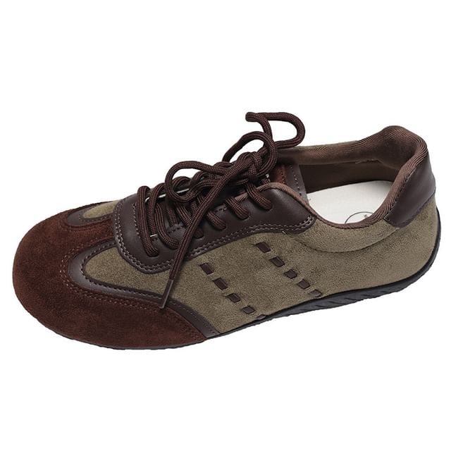 Two Tone Lace-Up Faux Suede Sneakers