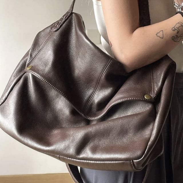 Oversized Faux Leather Flap Shoulder Bag