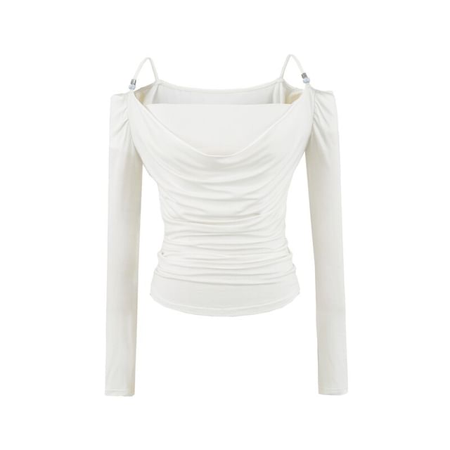 Ruched Cold Shoulder Top Set with Crop Tube