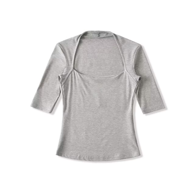 Square Neck Fitted Crop Tee with 3/4 Sleeves