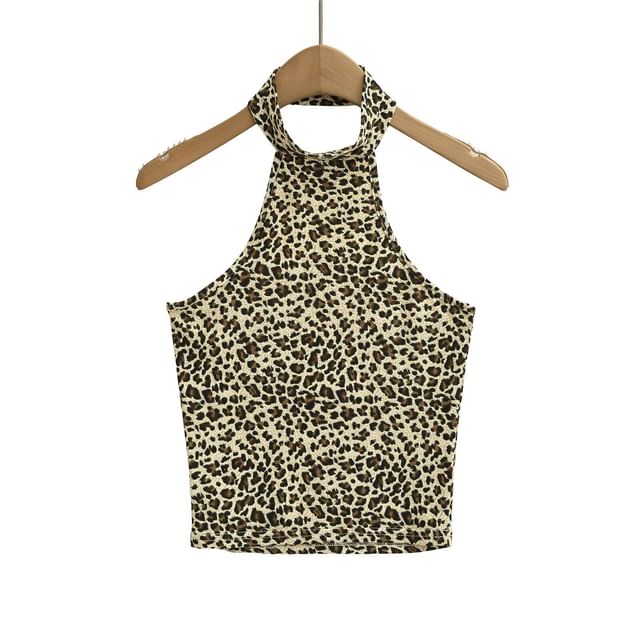 Leopard Print Halter Neck Crop Camisole