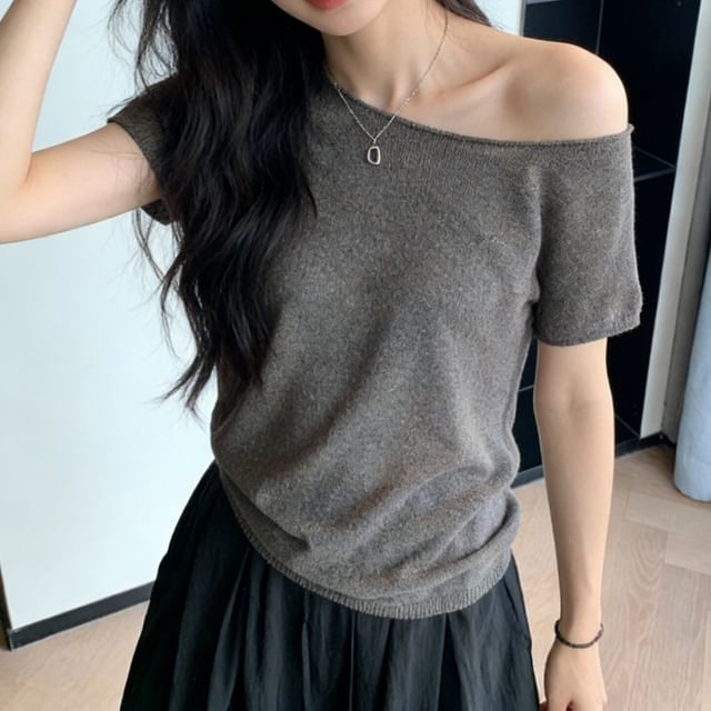 Off Shoulder Knit Top with Short Sleeves