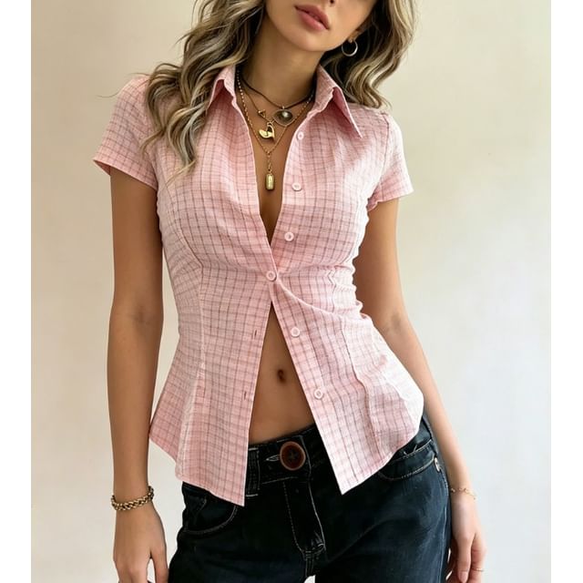 Gingham Slim-Fit Short Sleeve Shirt