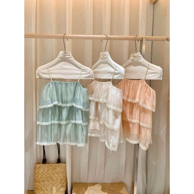 Plain Lace Trim Tiered Flowy Camisole Top