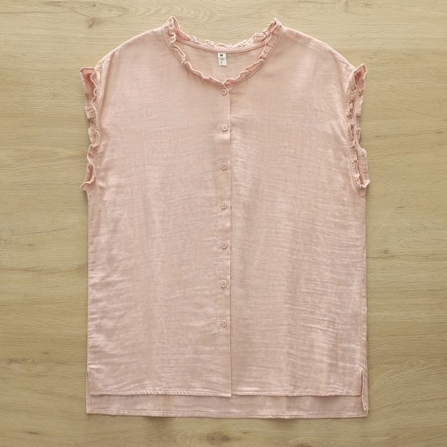 Ruffled Button Front Sleeveless Blouse