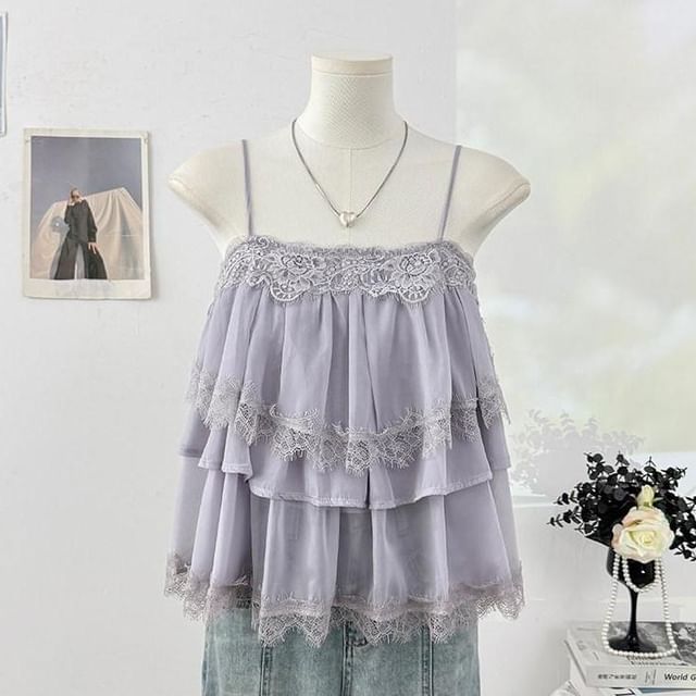Layered Lace Camisole with Tiered Hem