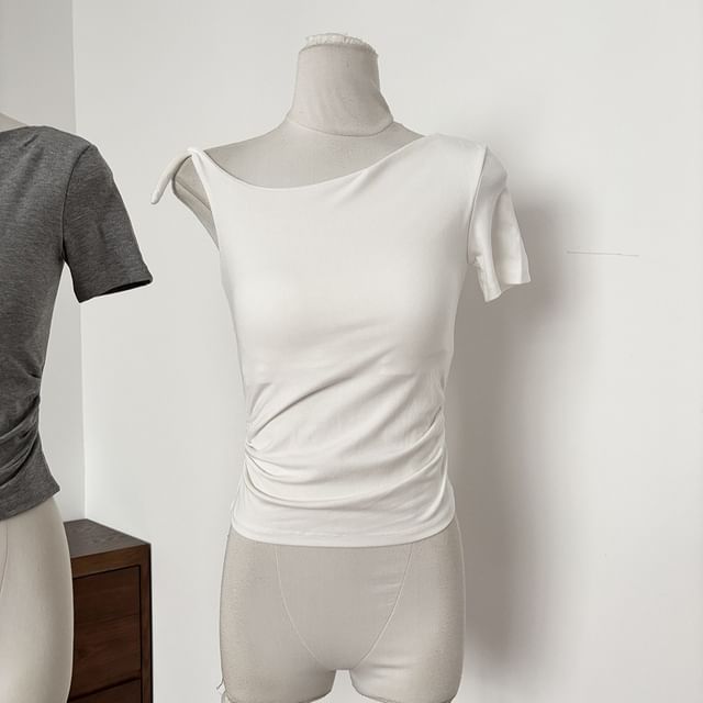 Ruched Asymmetric Round Neck Tee