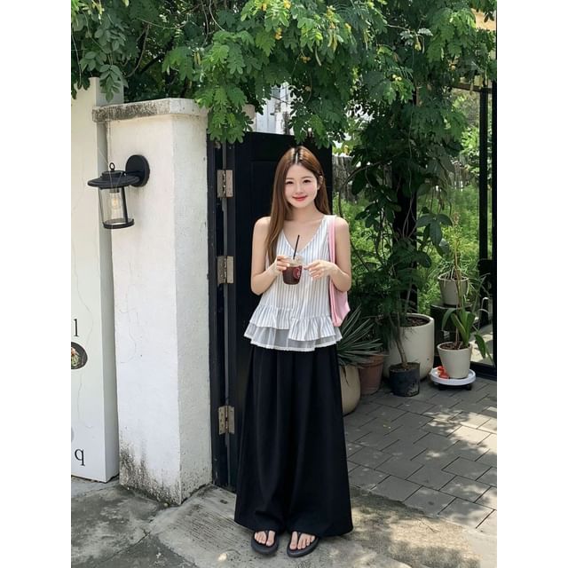 Pinstripe Layered V-Neck Crop Top