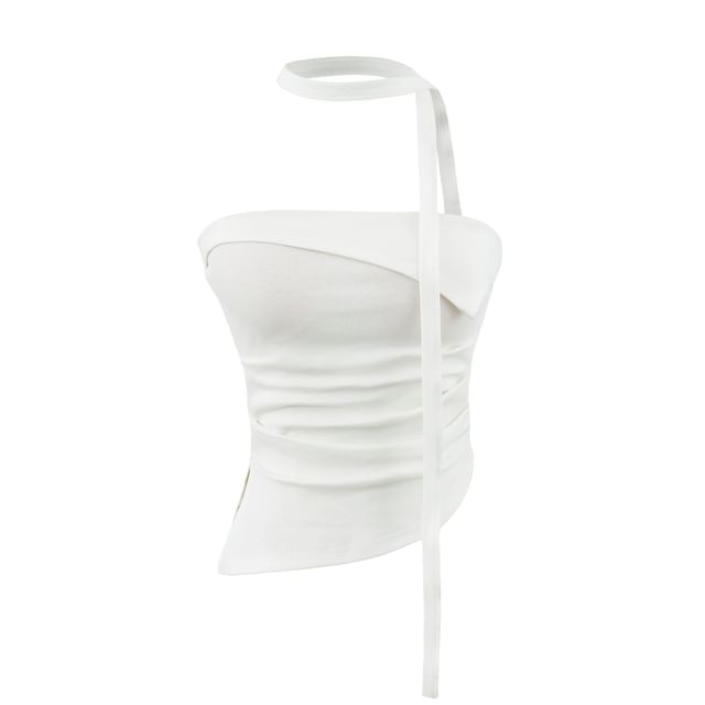 Strapless Asymmetric Crop Top with Twilly Set